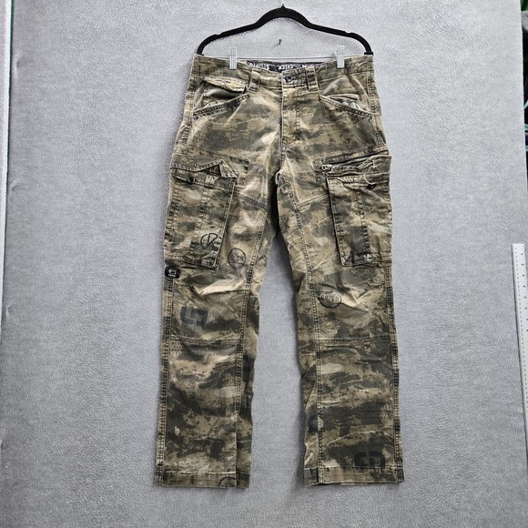 G-Star Raw Men Pants 32X32 Olive Camo Cargo 3301 Logo Military Baggy Y2K